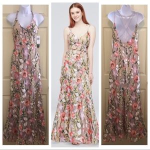 Sequin Hearts Mermaid Gown with Embroidered Floral Mesh Overlay. Sz 7